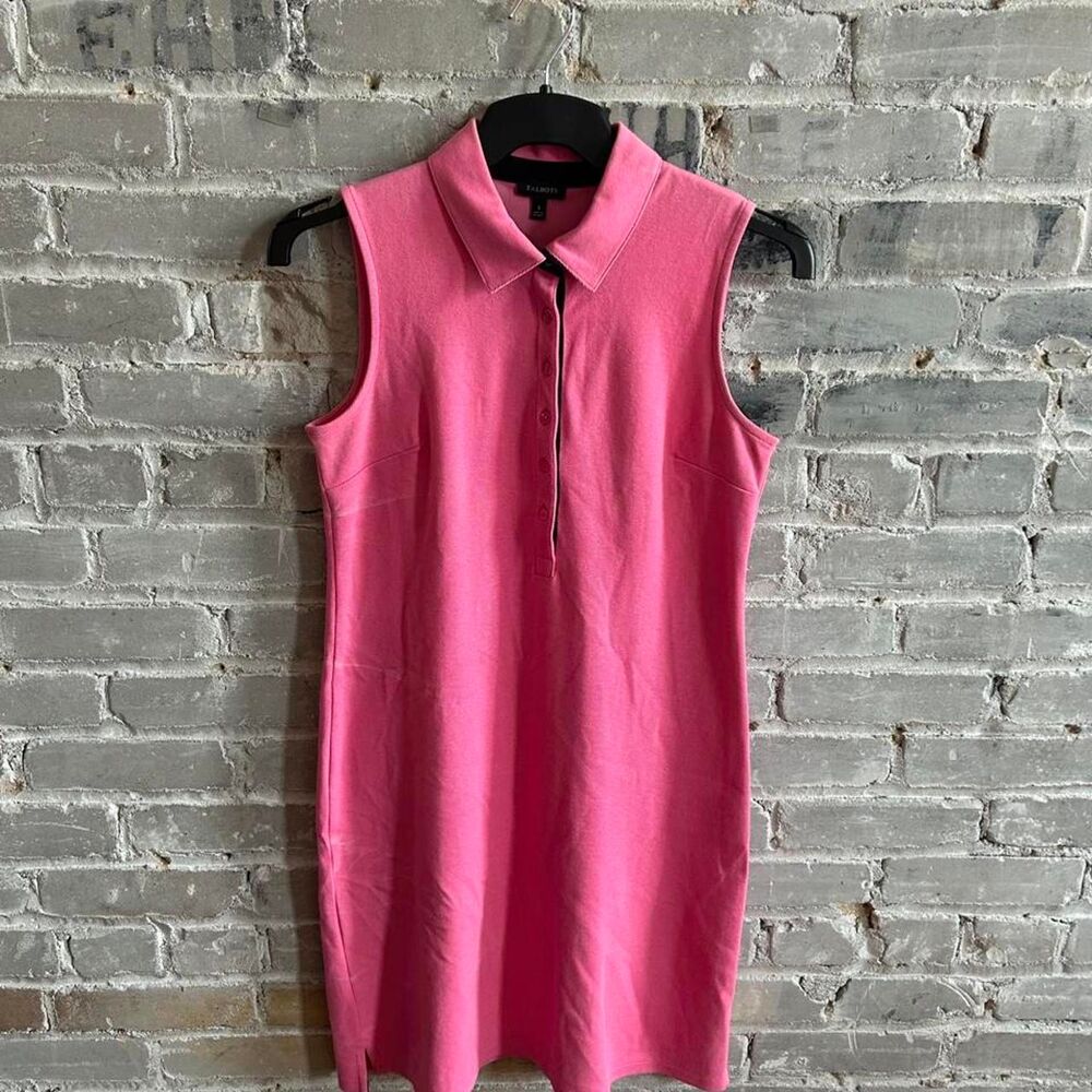 Talbots Pink Sleeveless Polo Dress Preppy Cotton Shift Mini Dress Size Small